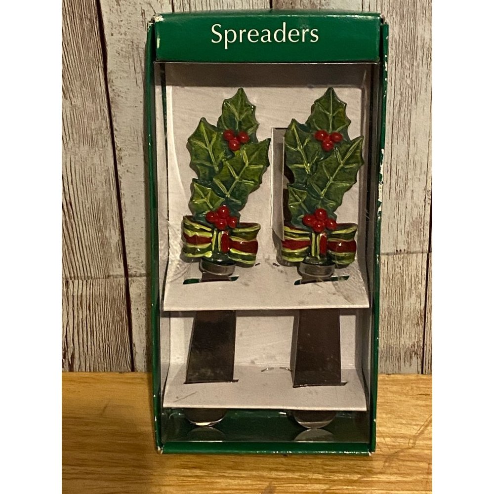 Ideal Home Range Mistletoe Holly Christmas Knife Spreaders Stainless Steel
